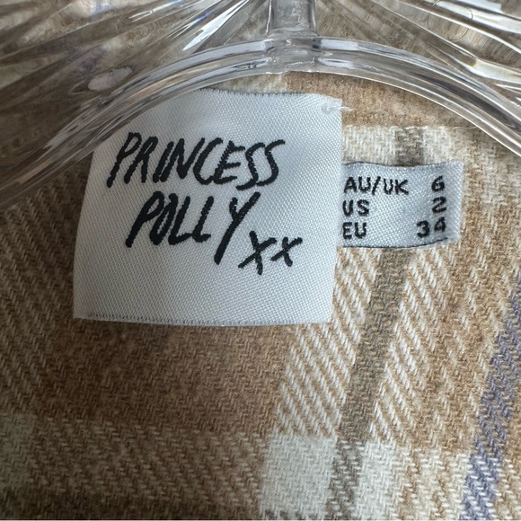 Princess Polly Beige Thick Plaid Shirt‎ Jacket Cabincore Y2K Flannel - Picture 2 of 3
